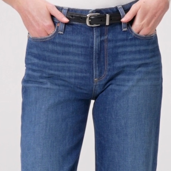 PAIGE Women’s Leenah wide leg full length vintage inspired distressed blue jeans - Picture 6 of 10